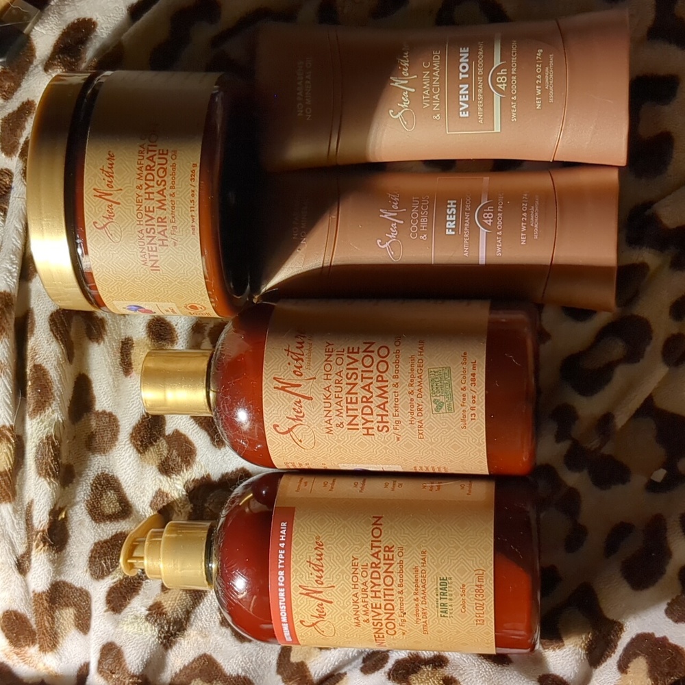 SHEA MOISTURE INTENSIVE HYDRATION CONDITIONER SHAMPOO & HAIR MASK & deodorant